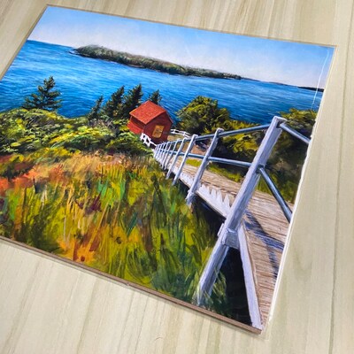 Looking Back; Owl's Head: 8x10 New England Ocean Wall Art Print, Painting at Coastal Maine Lighthouse, Pastel Landscape Artist - image2